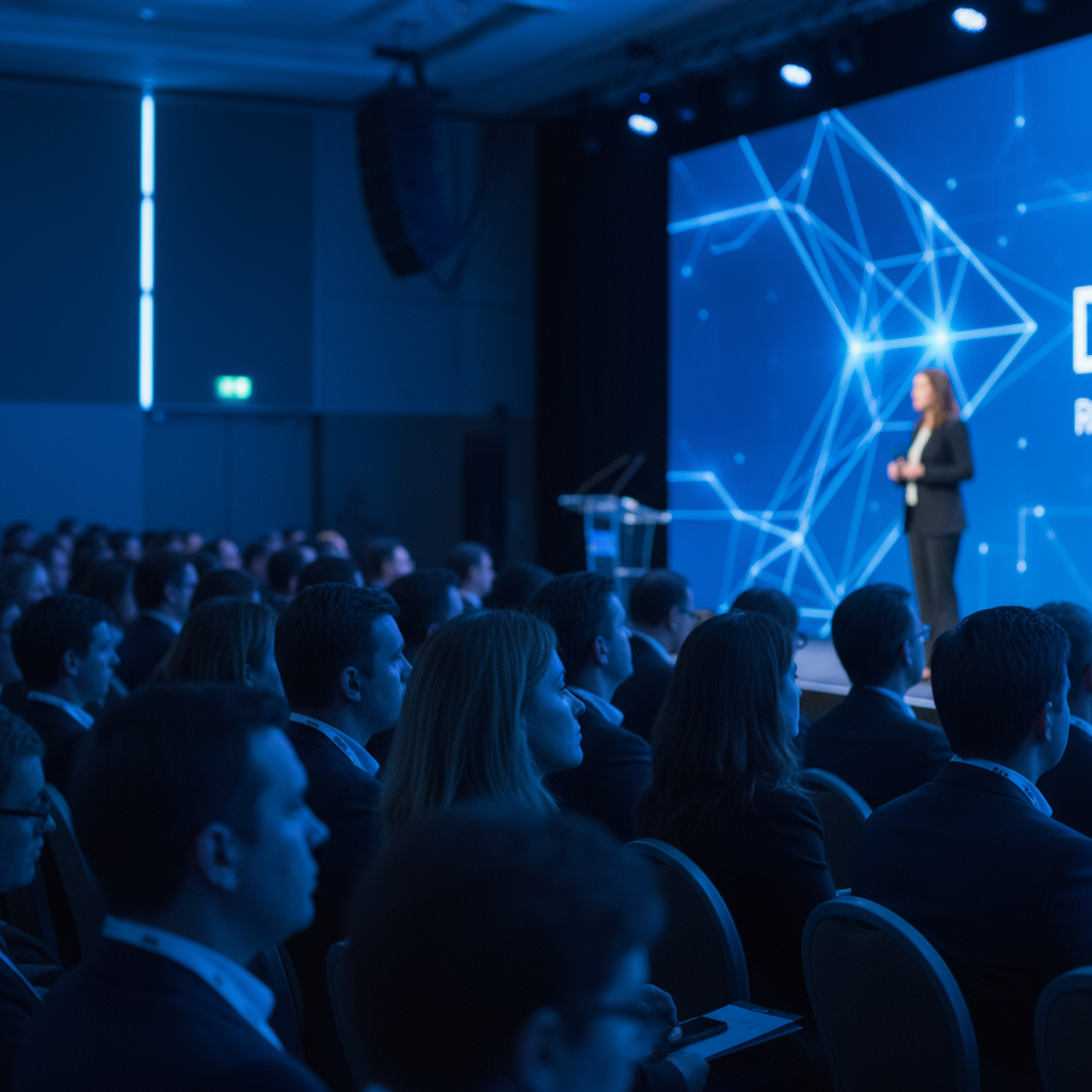 gemini 2.5 flash image preview photography of a realistic picture of a people at the conference blue and dark blue key visual pe 2